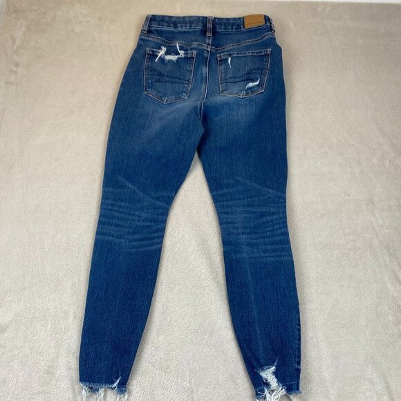 American Eagle Womens Jeans 4 Short Distressed High Rise Skinny Jeggings Blue - Picture 16 of 16